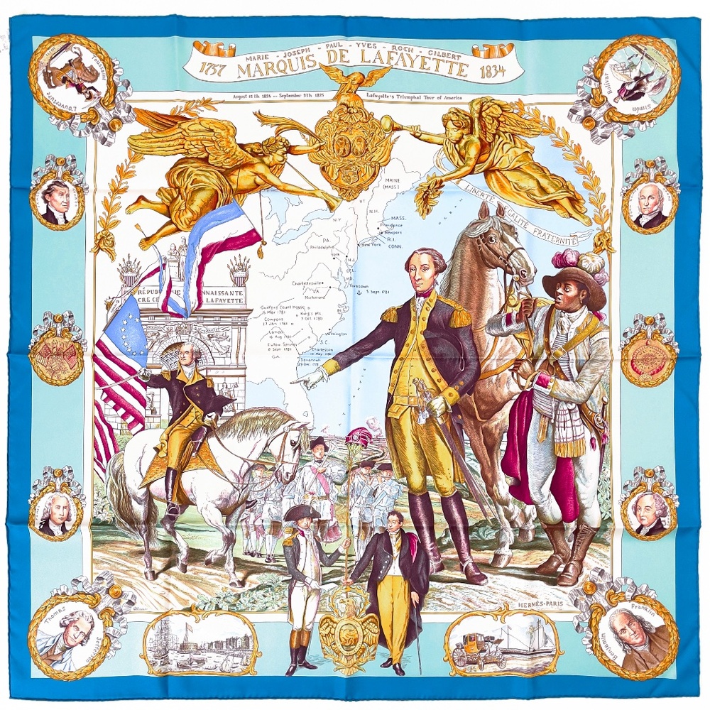 NWT Hermès Carré 90 "Marquis de Lafayette" in Blue - Picture 1 of 12